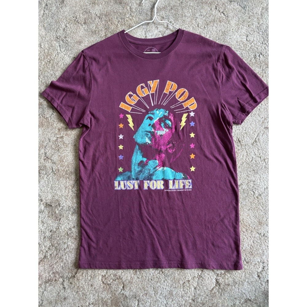 Iggy Pop Lust For Life Shirt Mens Medium M Burgundy Lee Ceremony Of Roses